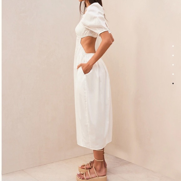 CULT GAIA ZOWIE CUT-OUT MIDI DRESS WHITE COTTON POPLIN FABRICATION SIZE 4 - Picture 3 of 16